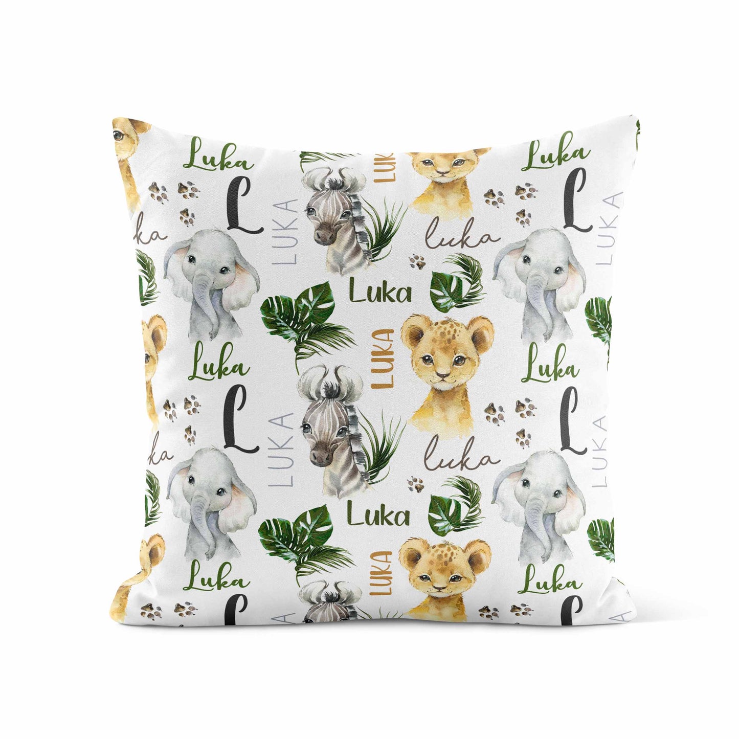 Housse de coussin personnalisée | Petits Animaux d'Afrique prénom répétitif