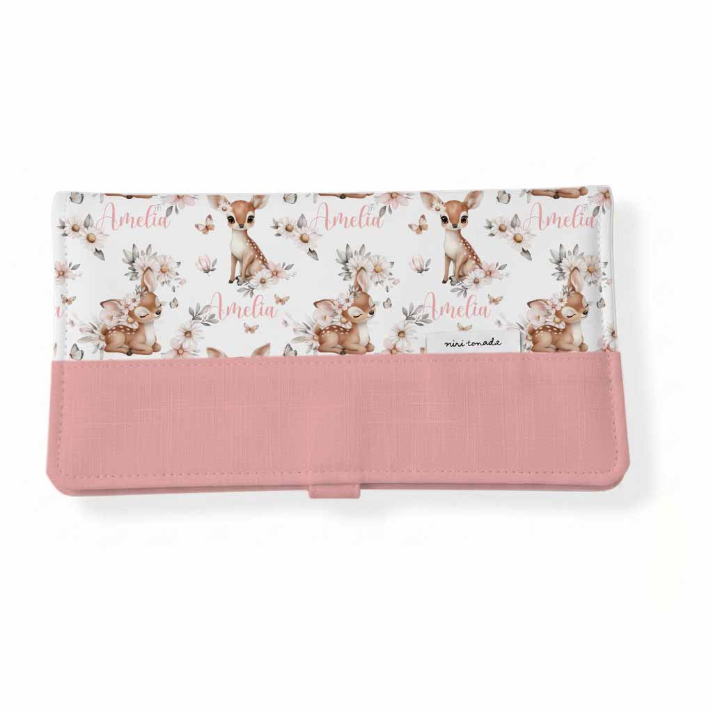 Protège-carnet de santé | Biche papillons prénom répétitif