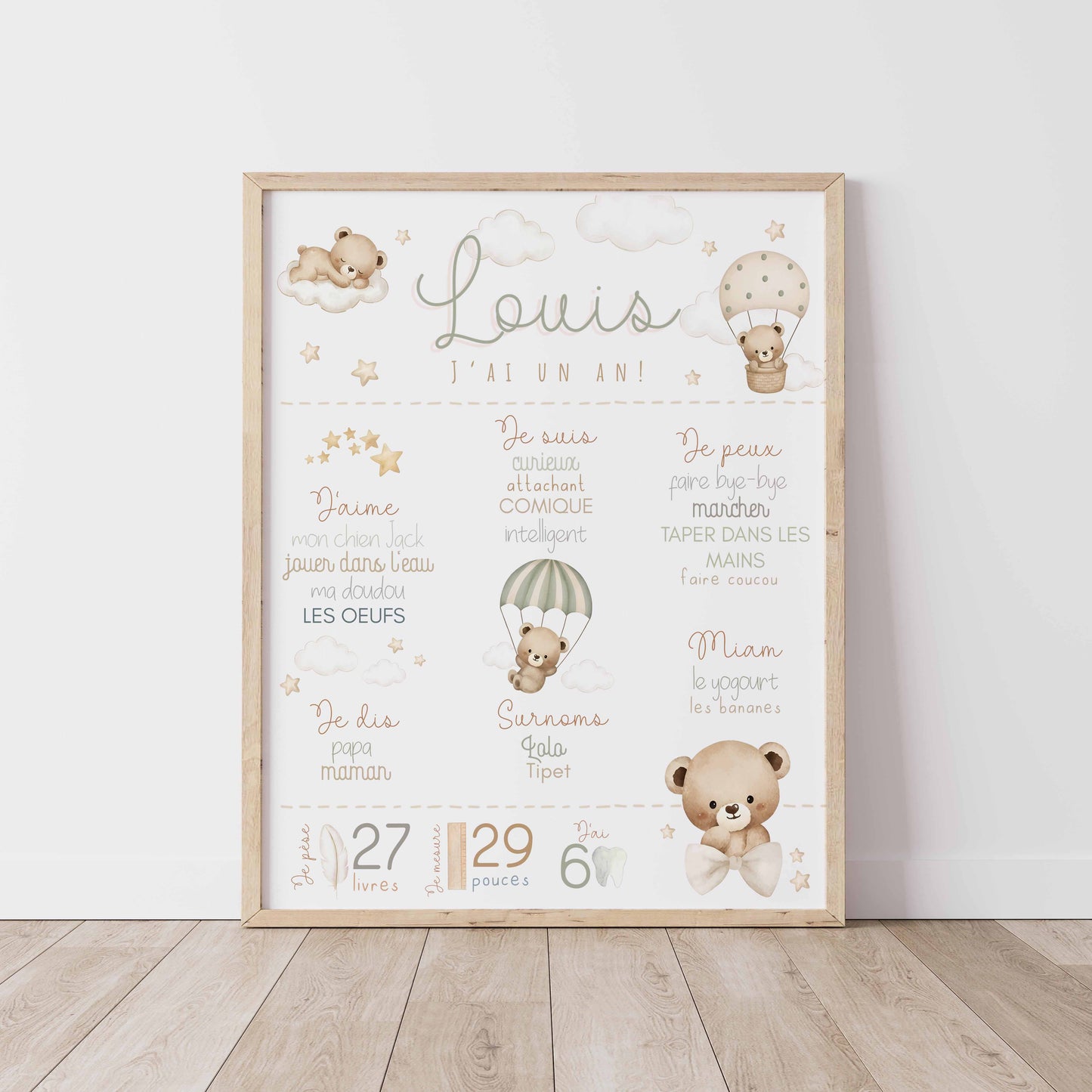 Affiche d'anniversaire | Rêve d'ourson parachute