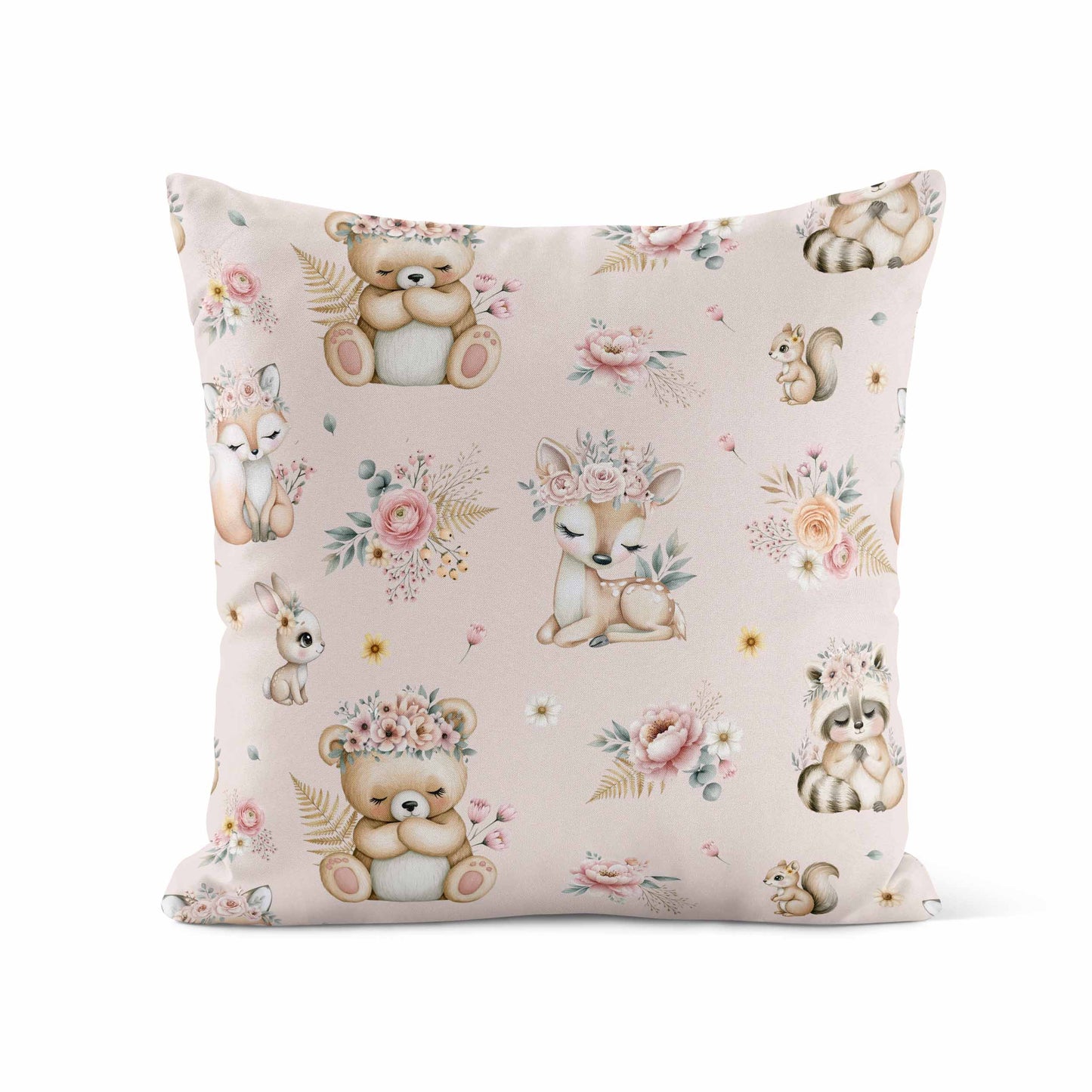 Housse de coussin | Douce Forêt fond rose