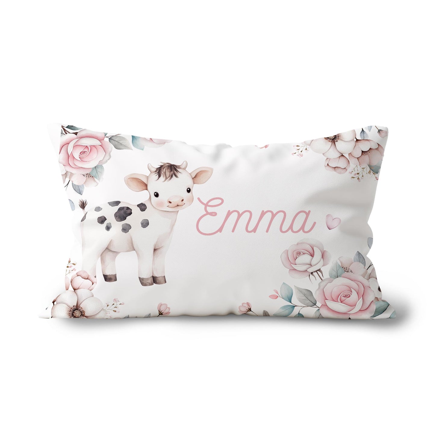 Couvre-oreiller standard | Vache Prairie Rose avec prénom