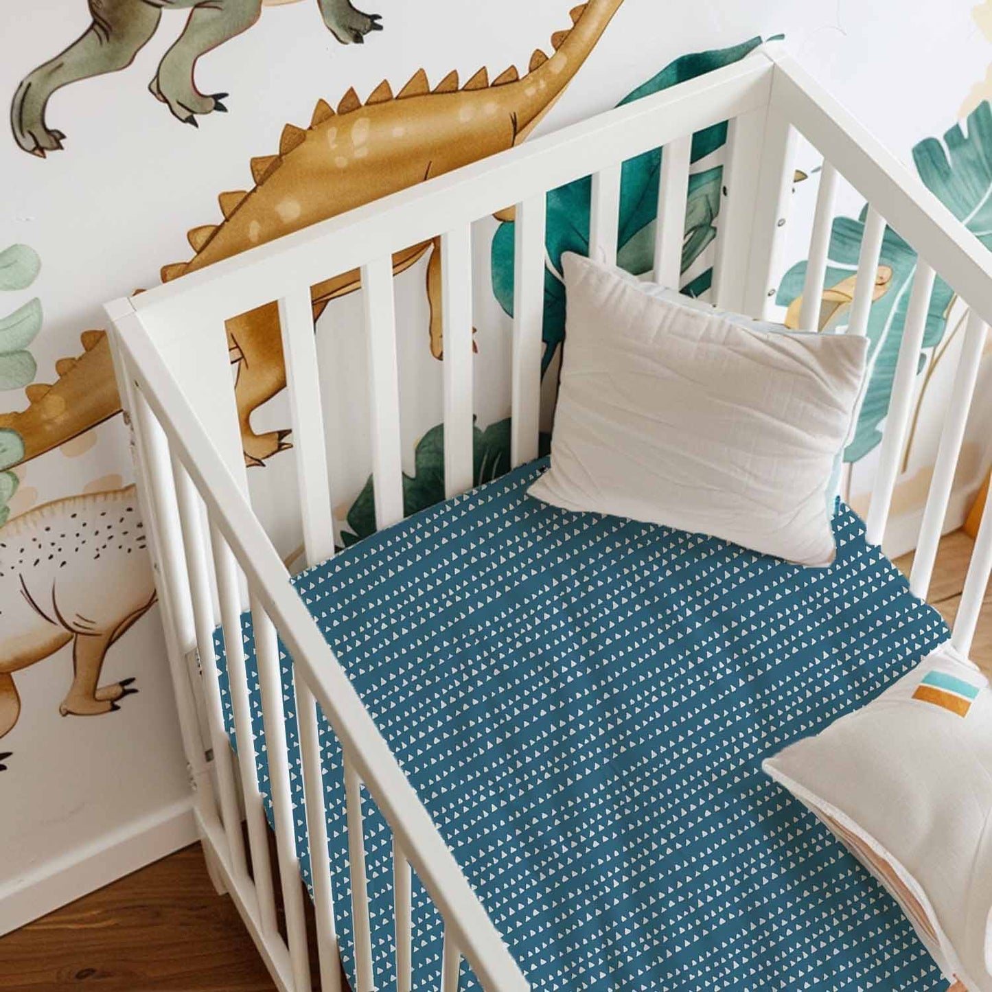 Drap contour pour bassinette | Lignes triangulaires bleu pétrole