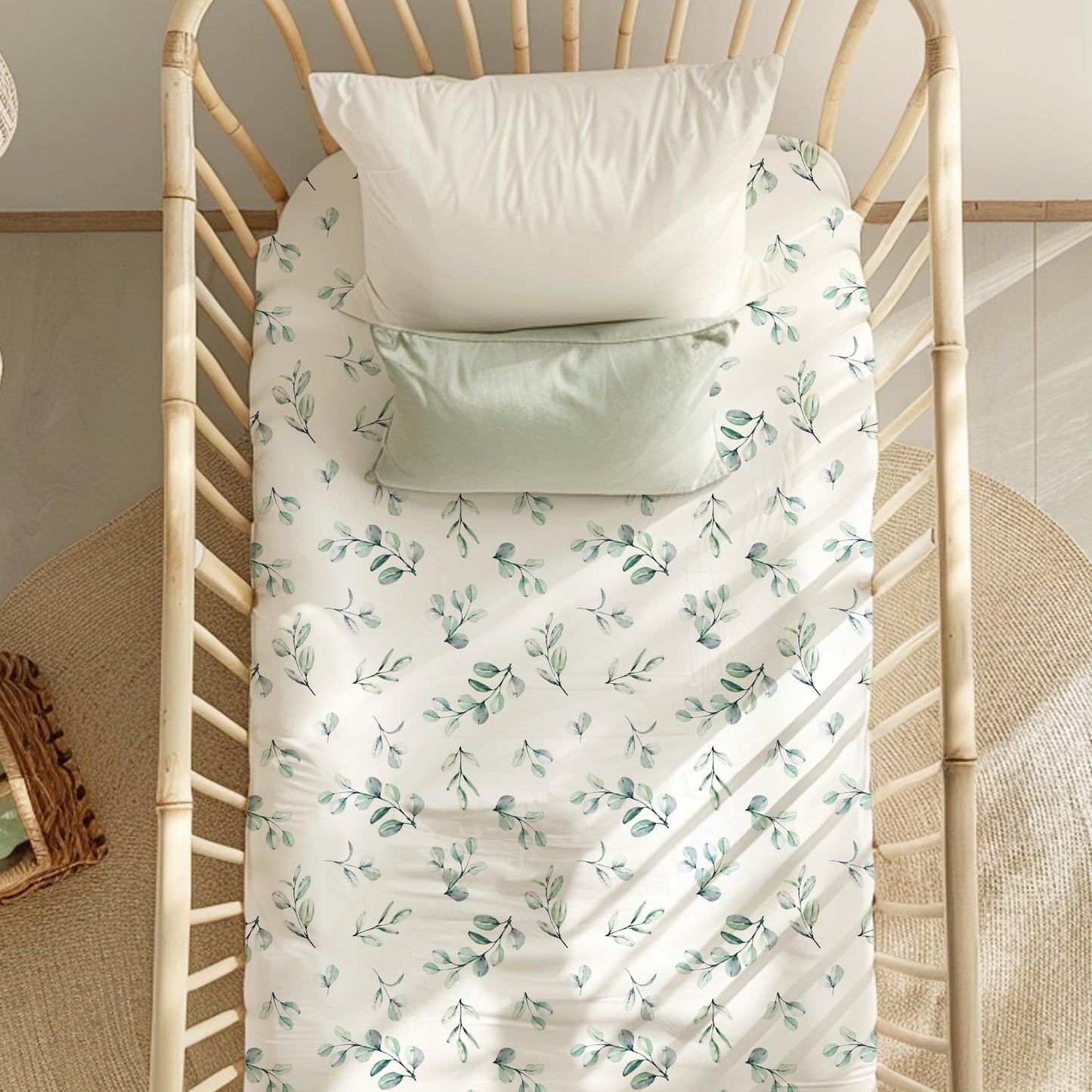 Drap contour pour bassinette | Feuilles Pâles Aquarelle