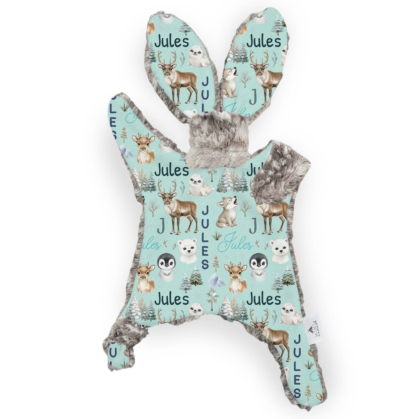 Lapinou personnalisé | Hiver enchanté fond bleu prénom répétitif