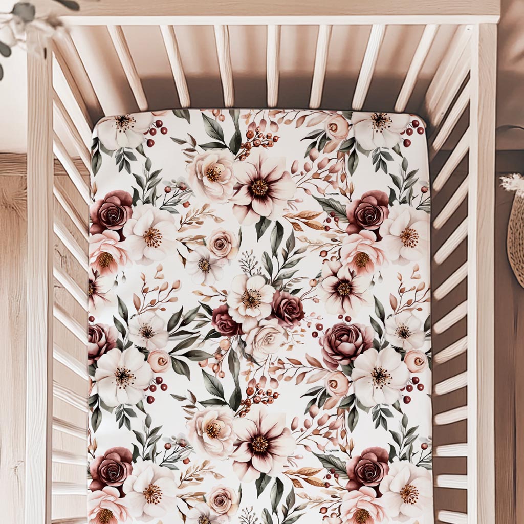 Drap contour pour bassinette | Mille et une fleurs fond blanc