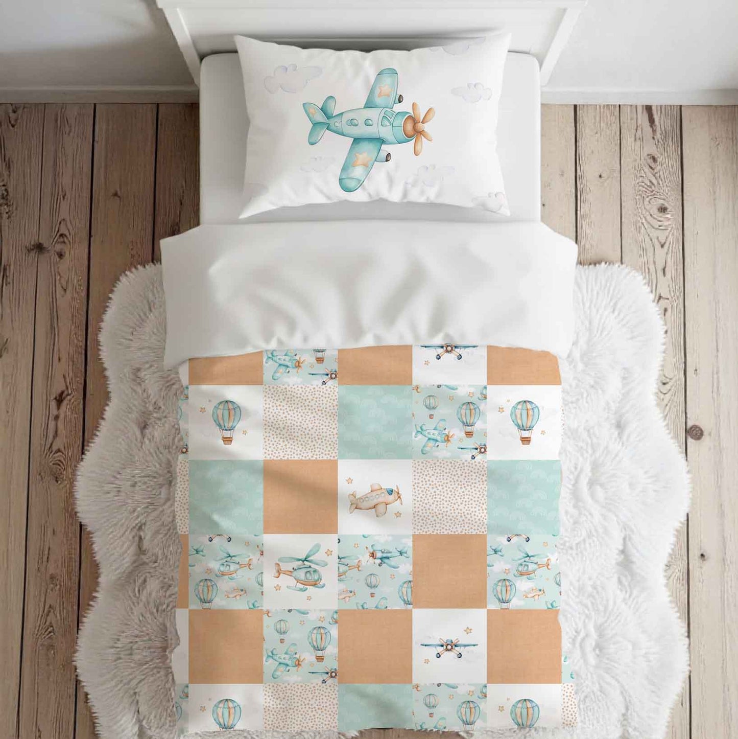 Literie pour lit simple | Aventures dans les airs patchwork