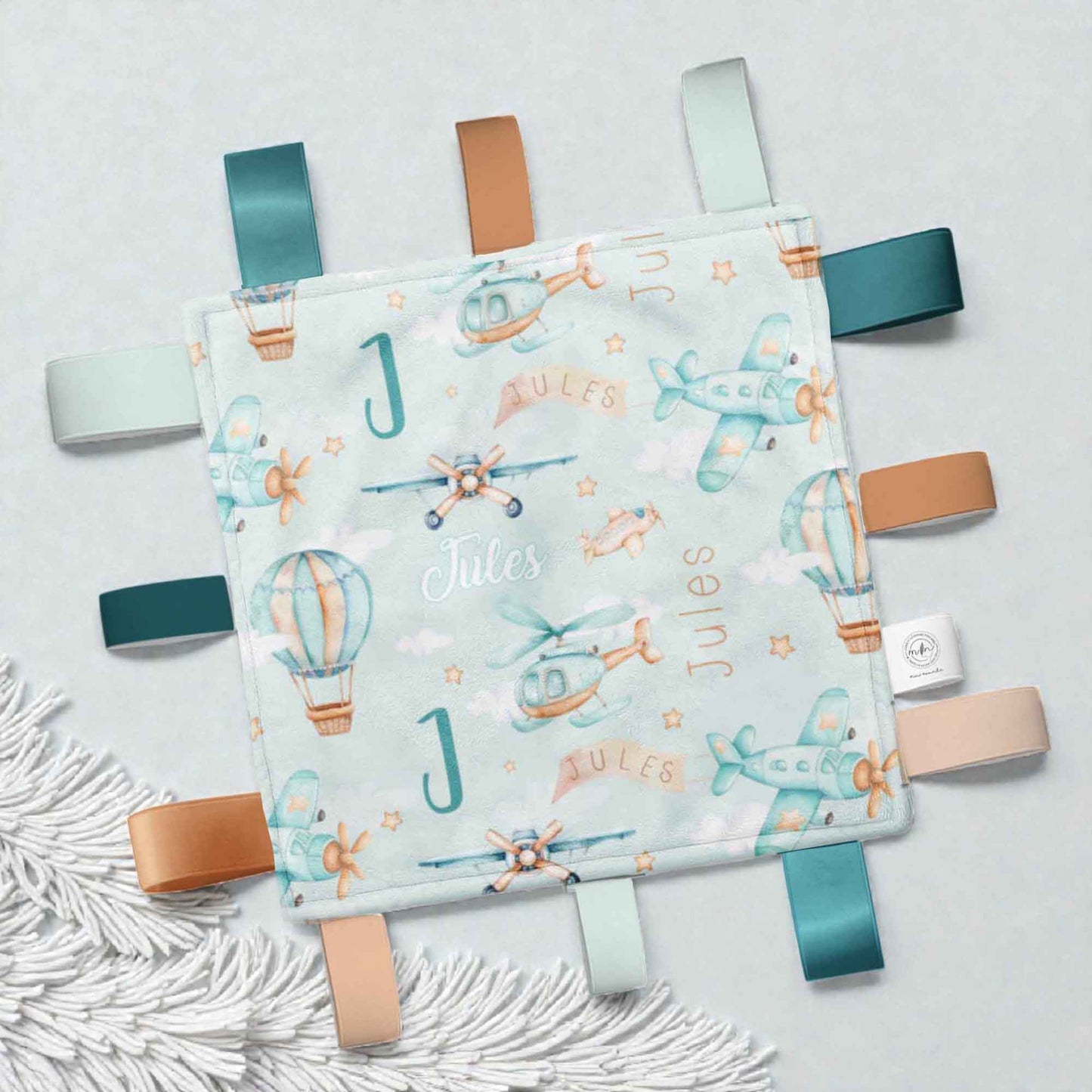 Doudou-étiquettes personnalisée | Aventures dans les airs prénom répétitif