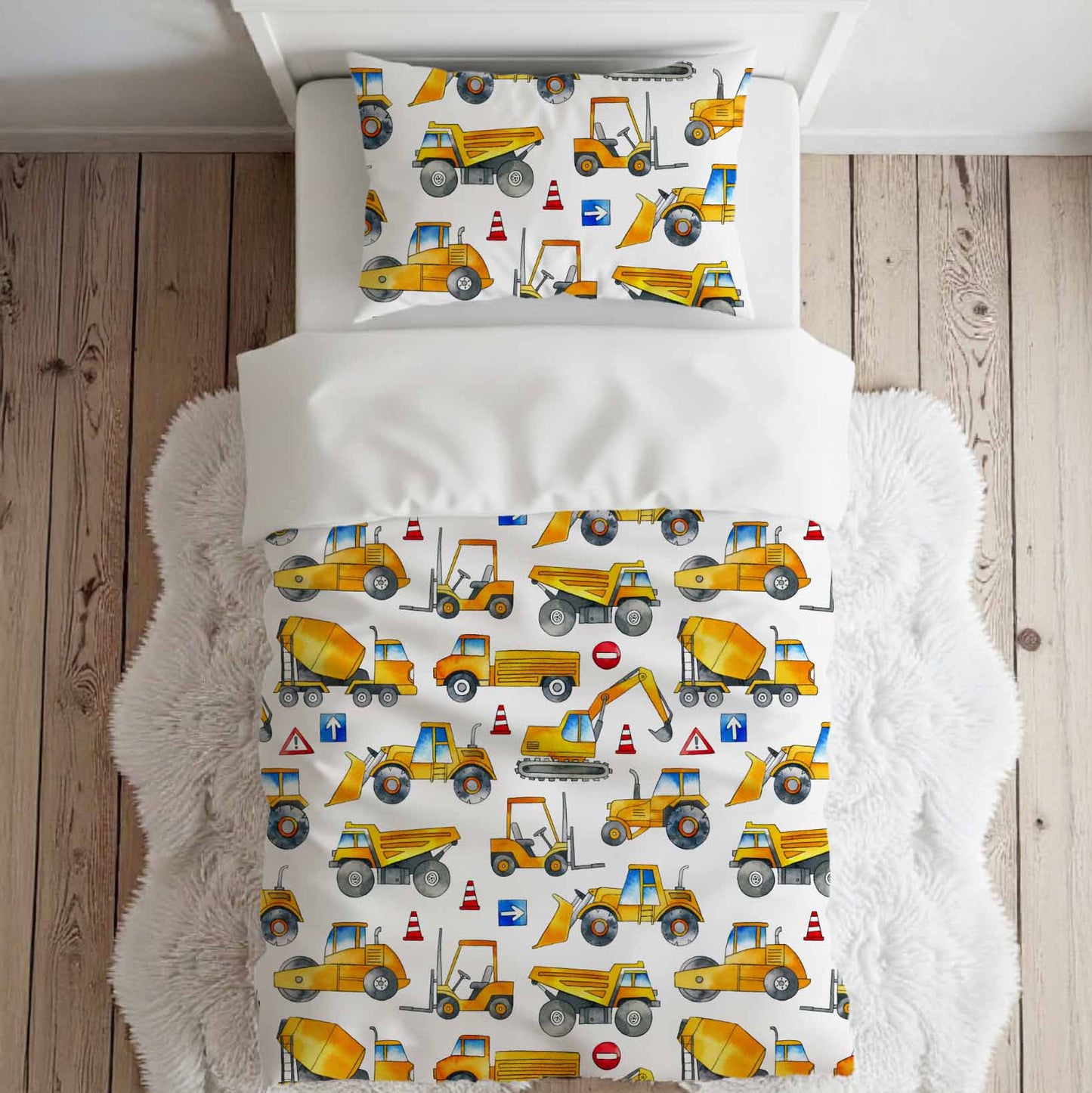 Literie pour lit simple | Construction aquarelle jaune