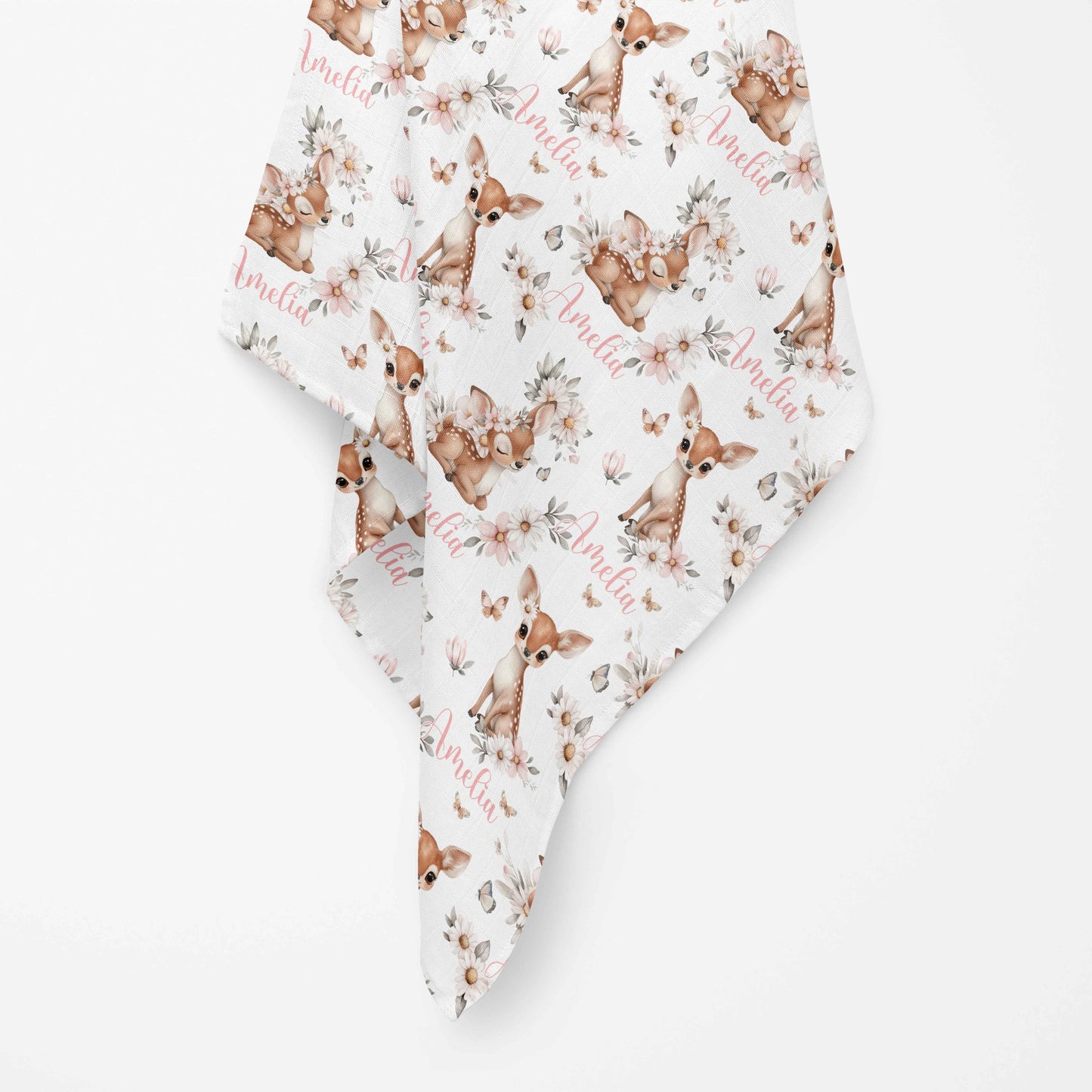 Couverture en mousseline de bambou | Biche et papillons prénom répétitif
