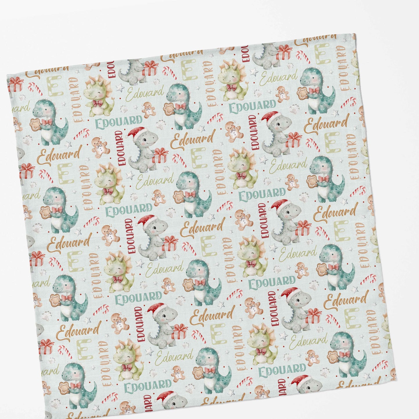 Couverture en mousseline de bambou | Dinos de Noël prénom répétitif