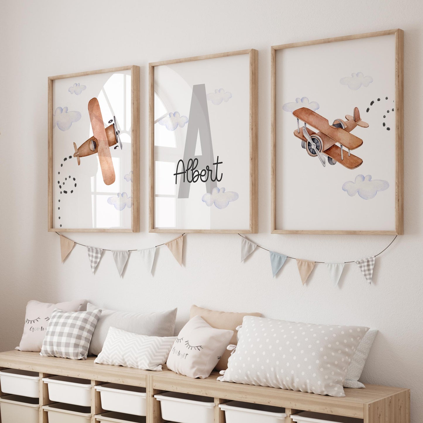 Ensemble de trois affiches numériques personnalisées | Aéroport avec prénom