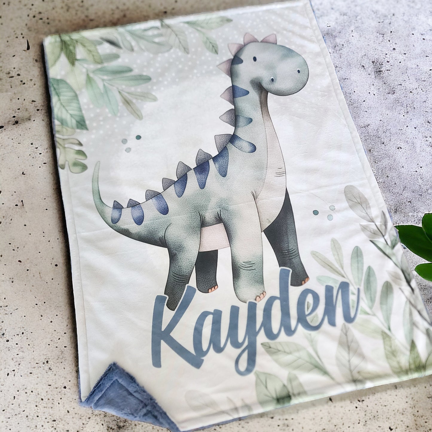 Couverture en minky personnalisée | Dino Boho Bleu