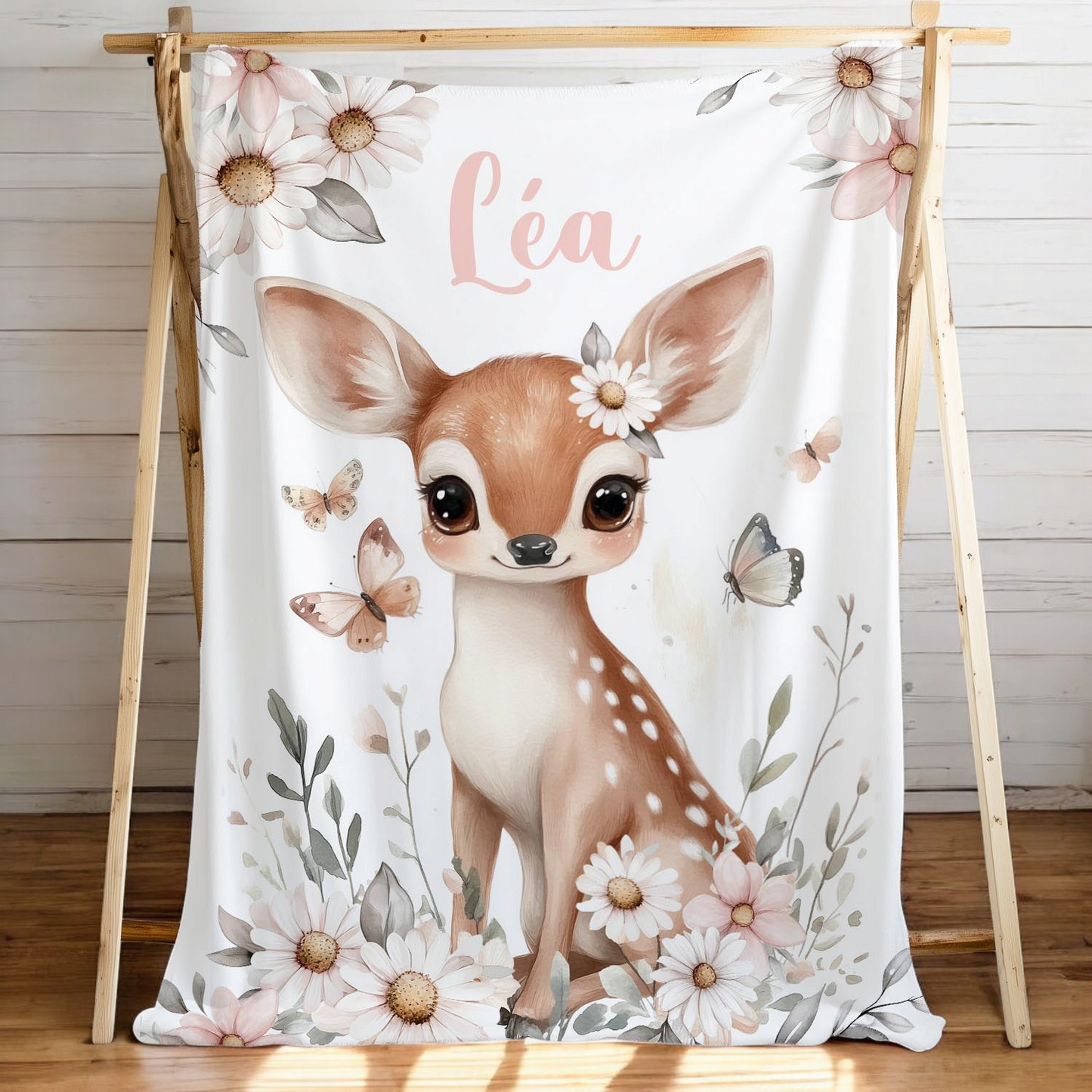 Couverture en minky personnalisée | Biche et papillons