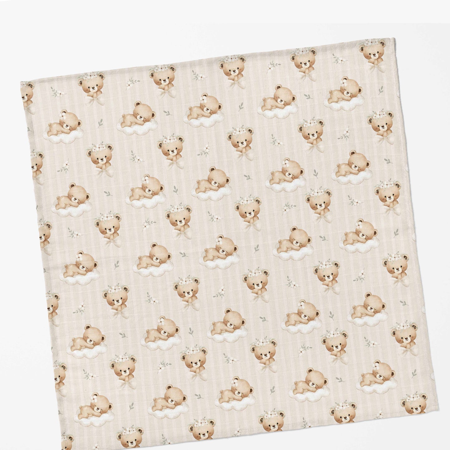 Couverture en mousseline de bambou | Rêve d'ourson ligné fleuri