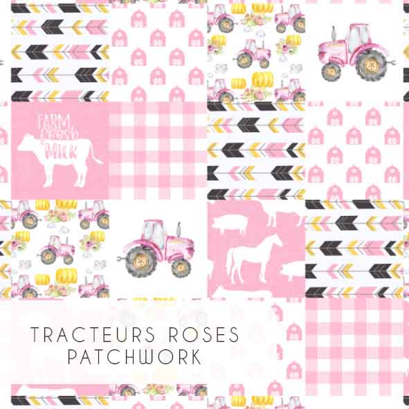 Doudou en minky | LIVRAISON EXPRESS | Tracteurs Roses patchwork