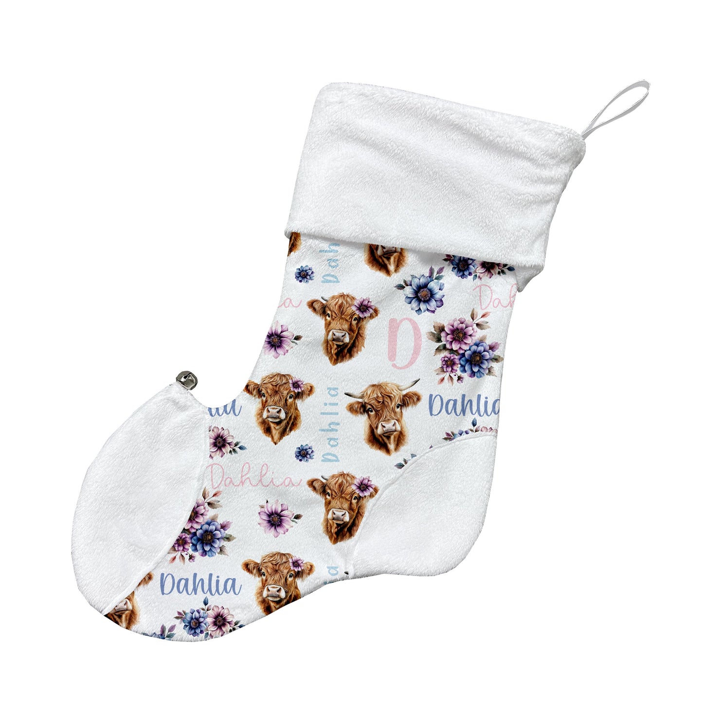 Bas de Noël | Vache Highland bleu azur prénom répétitif