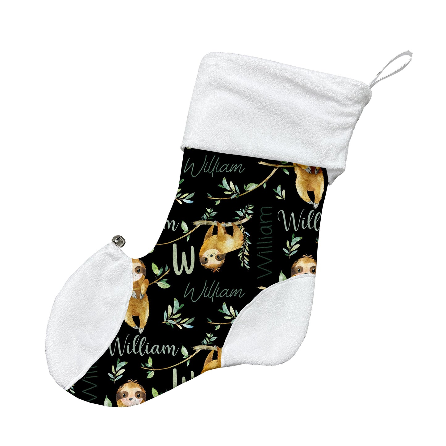 Bas de Noël | Vigne Paresseux fond noir prénom répétitif