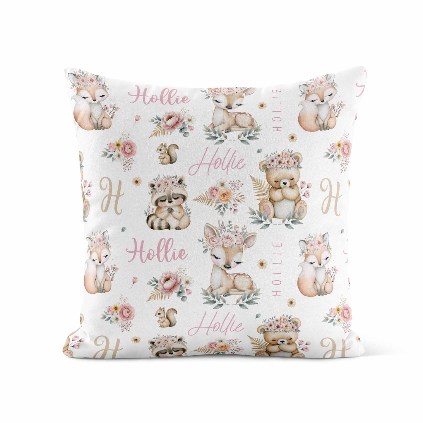 Housse de coussin personnalisée | Douce Forêt prénom répétitif