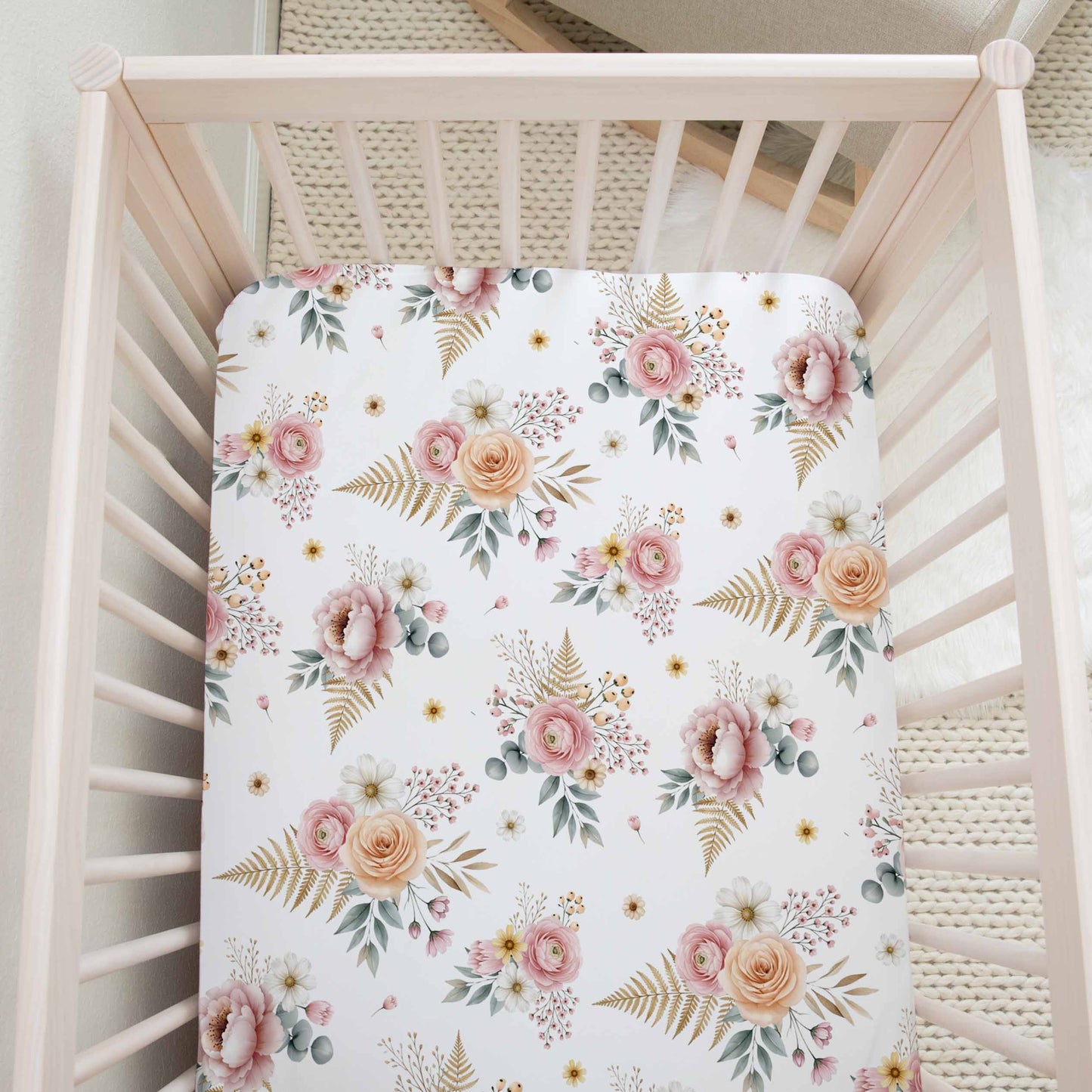 Drap contour pour bassinette | Fleuri Douce Forêt