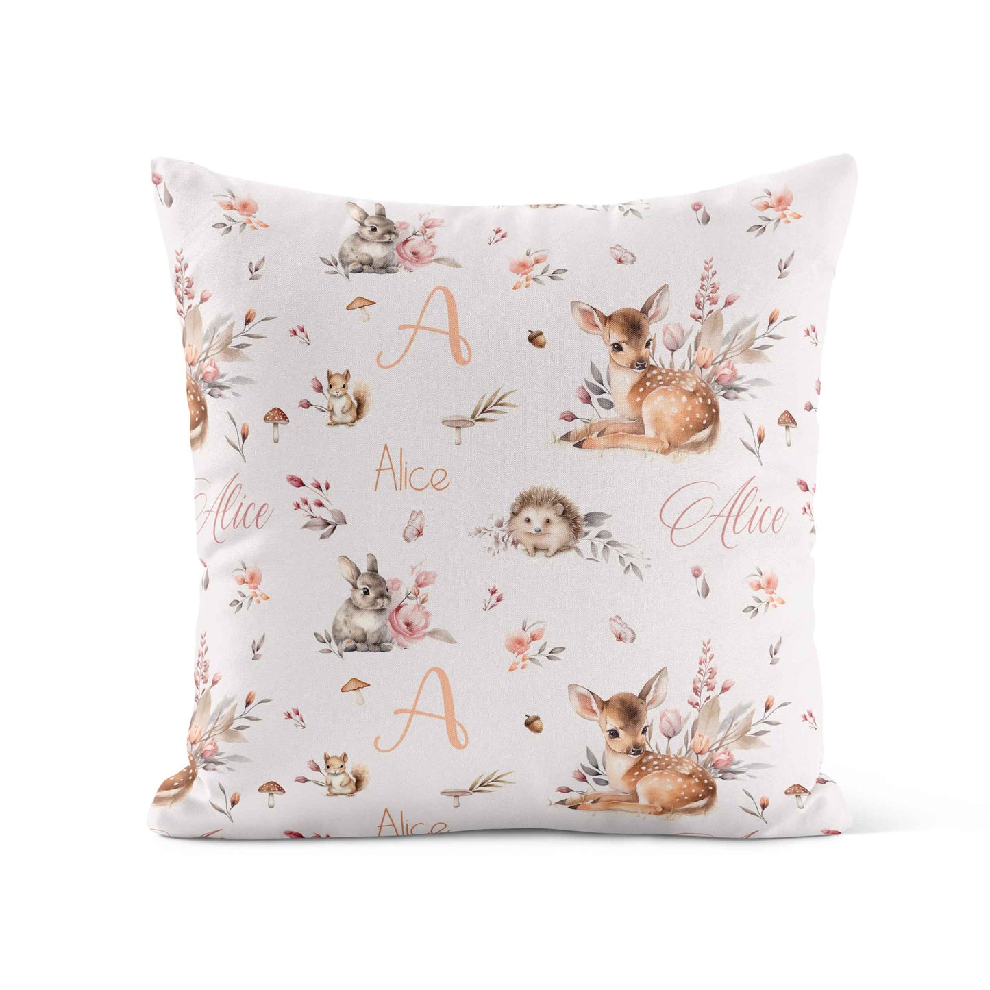 Housse de coussin personnalisée | Forêt rosée prénom répétitif