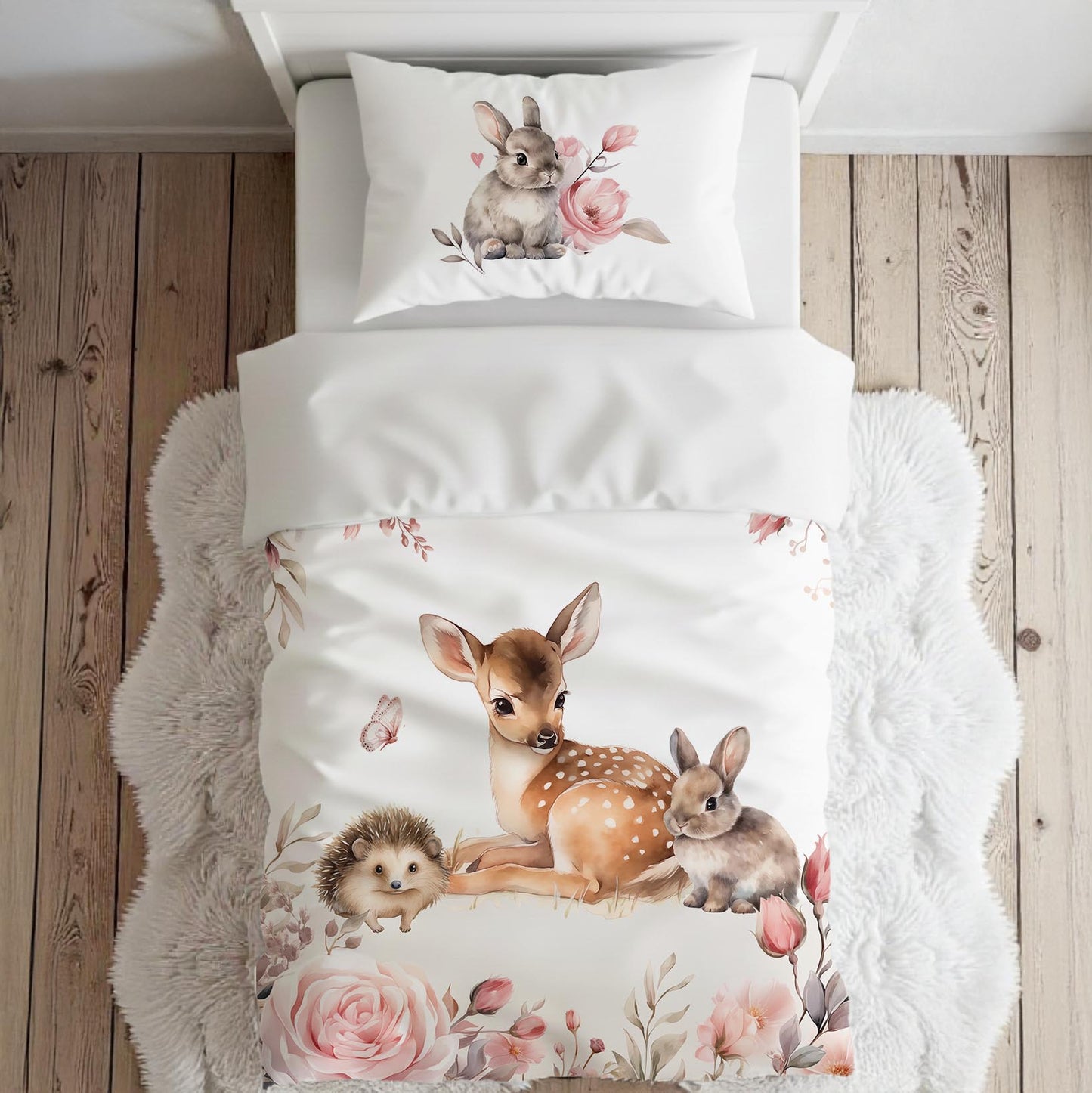 Literie pour lit simple | Forêt Rosée trio d'animaux