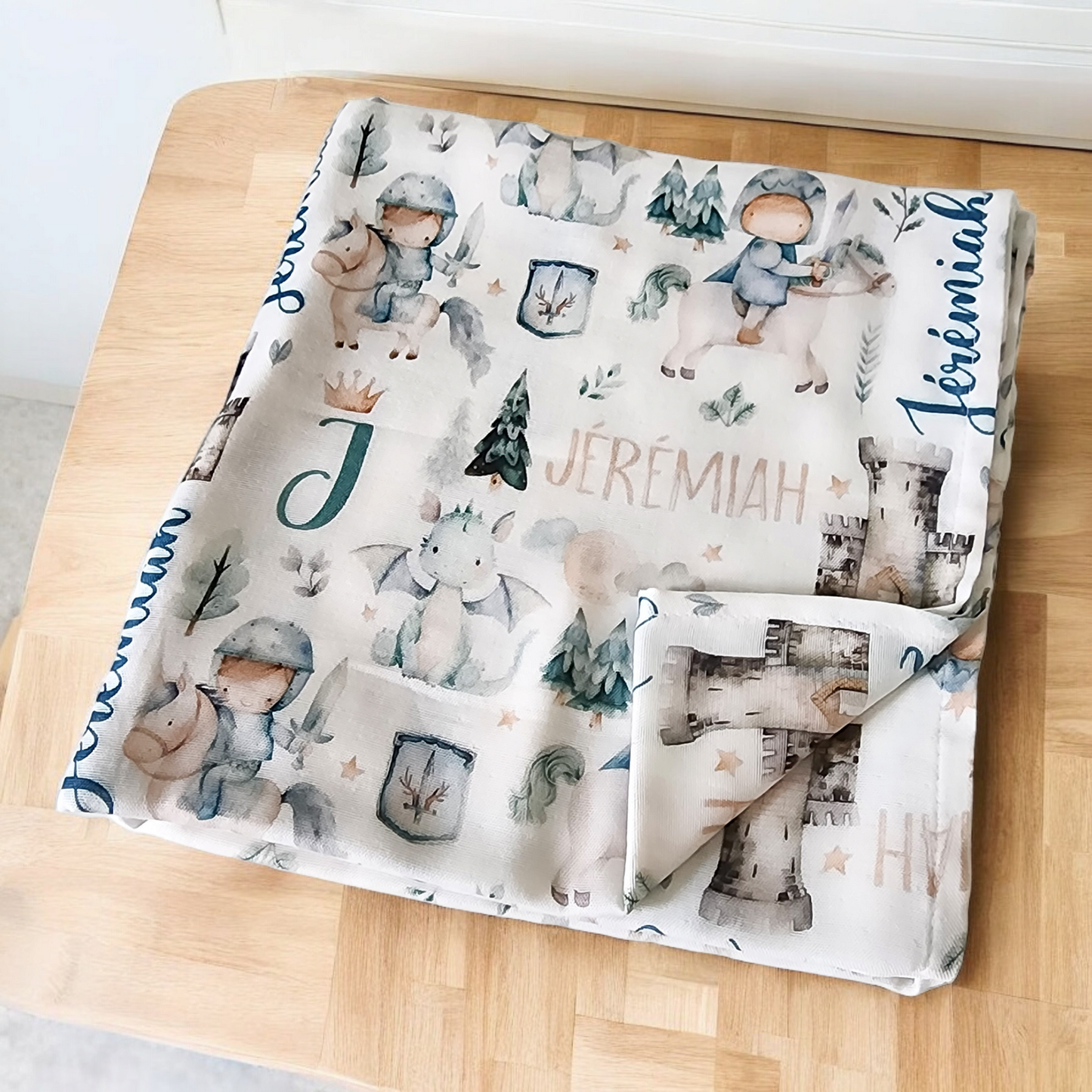 Couverture en mousseline de bambou | Petit Chevalier prénom répétitif
