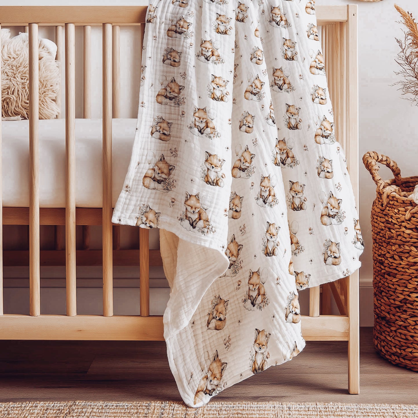Couverture en mousseline de bambou | Petite renarde et ballons