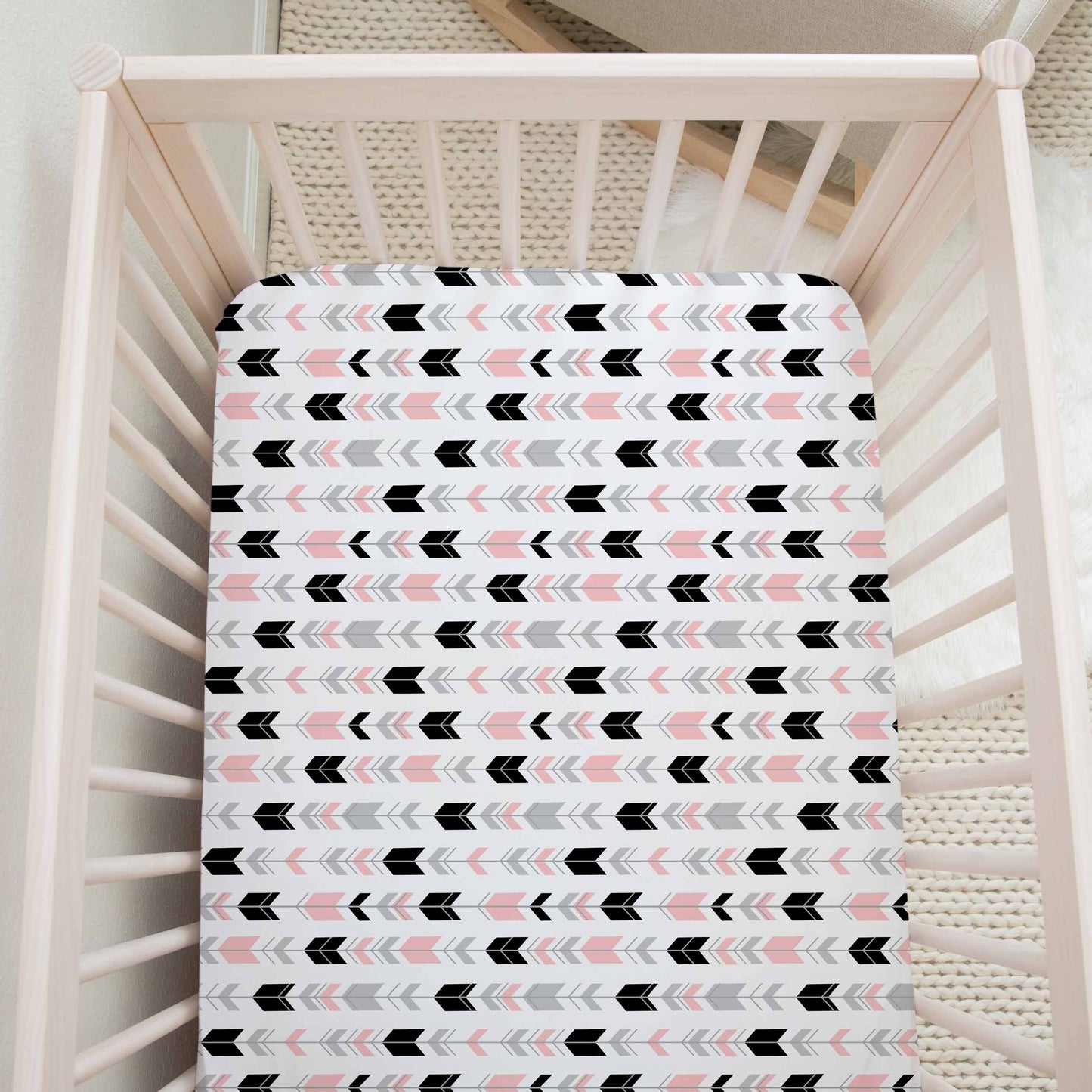 Drap contour pour bassinette | Flèches Chevreuil Lumberjack Roses Noires