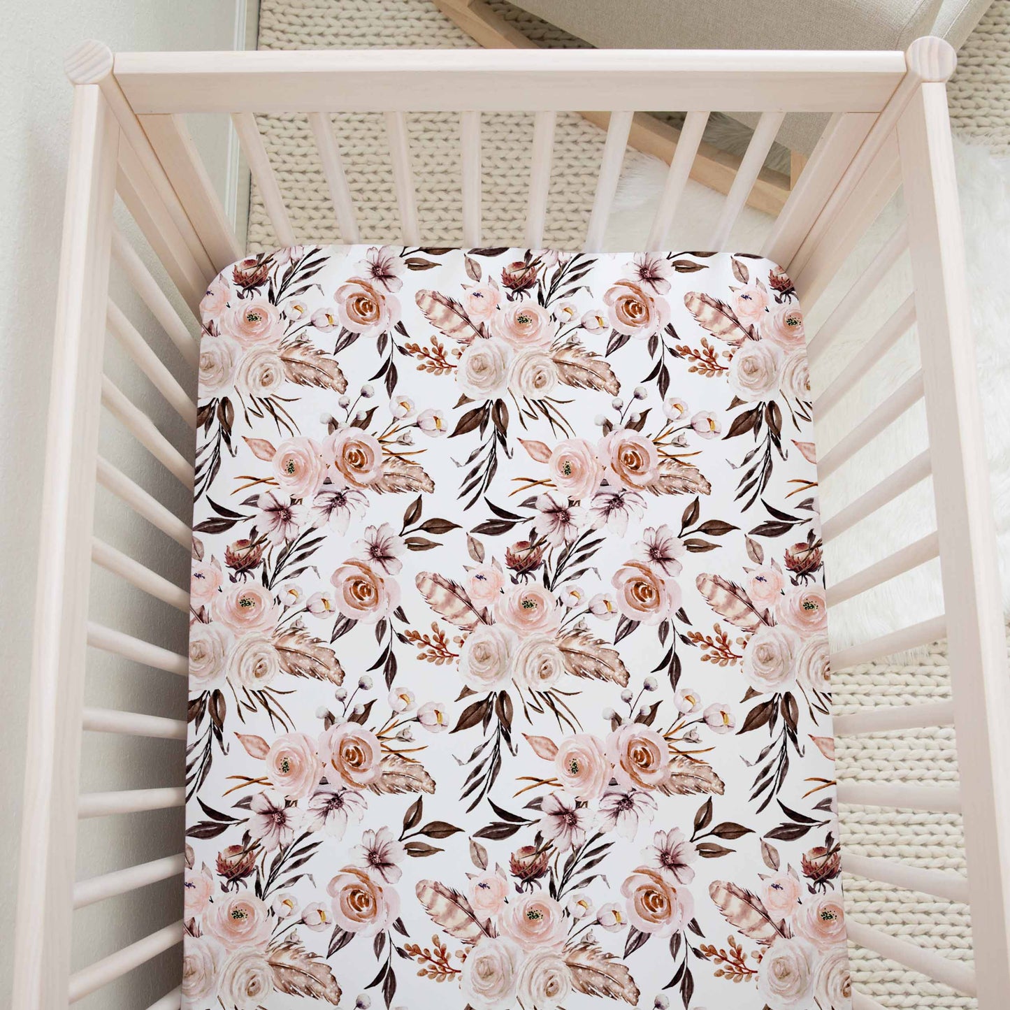 Drap contour pour bassinette | Fleurs Latté