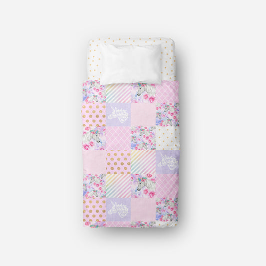 Couverture de lit simple | Licorne fleurie en patchwork