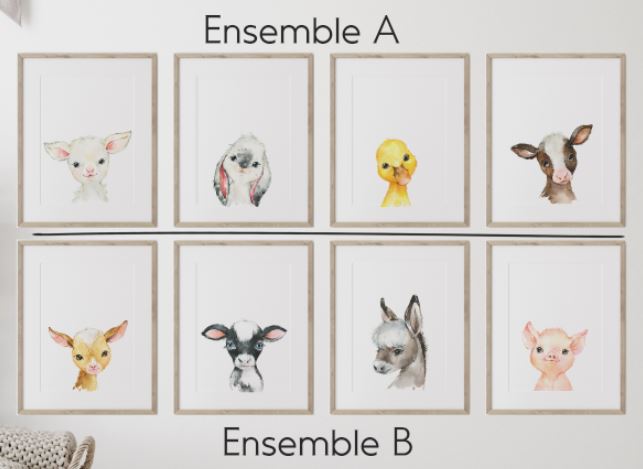 Affiches numériques au choix | Animaux de la ferme aquarelle