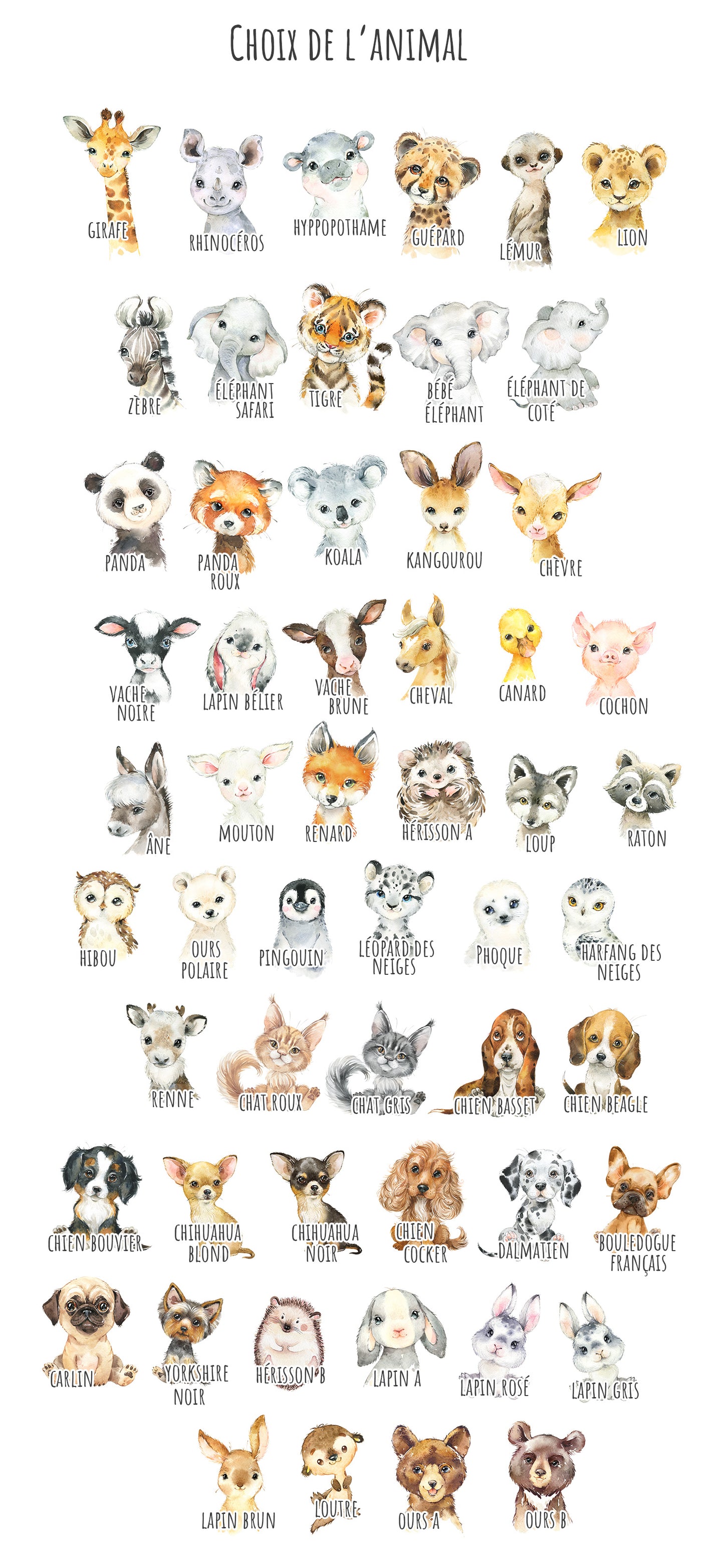 Affiche d'anniversaire | Animal au choix | Petite Rose