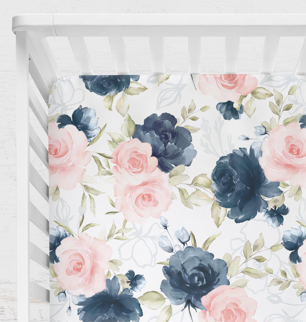 Drap contour pour bassinette | Fleurs marine et pêche