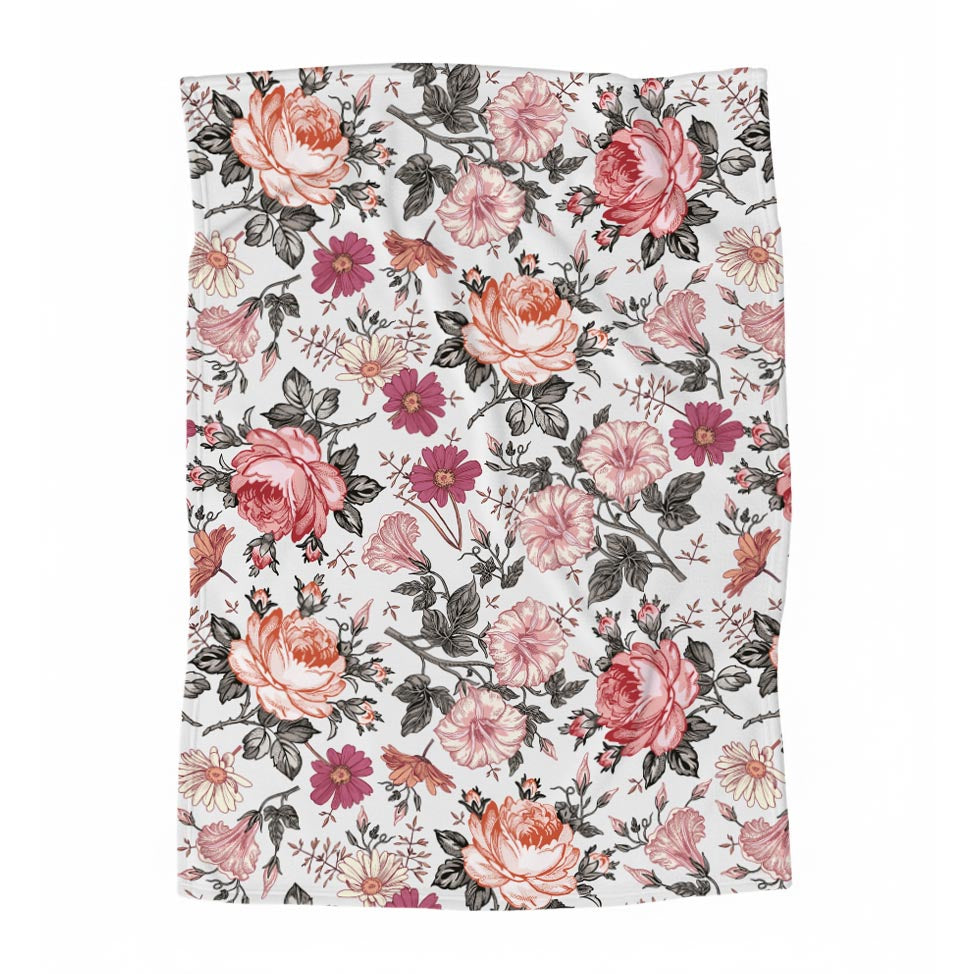 Couverture en minky | Fleurs rétro rouille