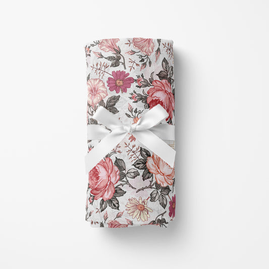 Couverture en mousseline de bambou | Fleurs rétro rouille