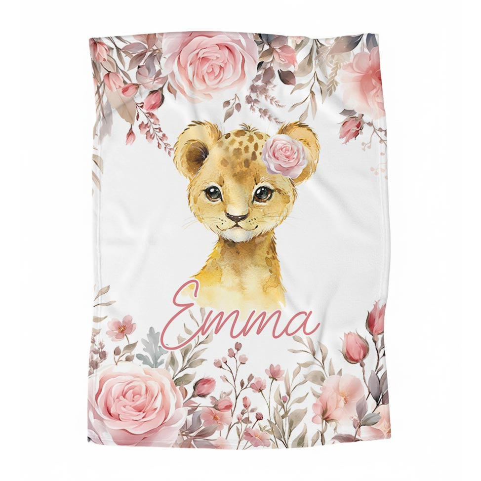 Couverture en minky personnalisée | Forêt rosée animal au choix