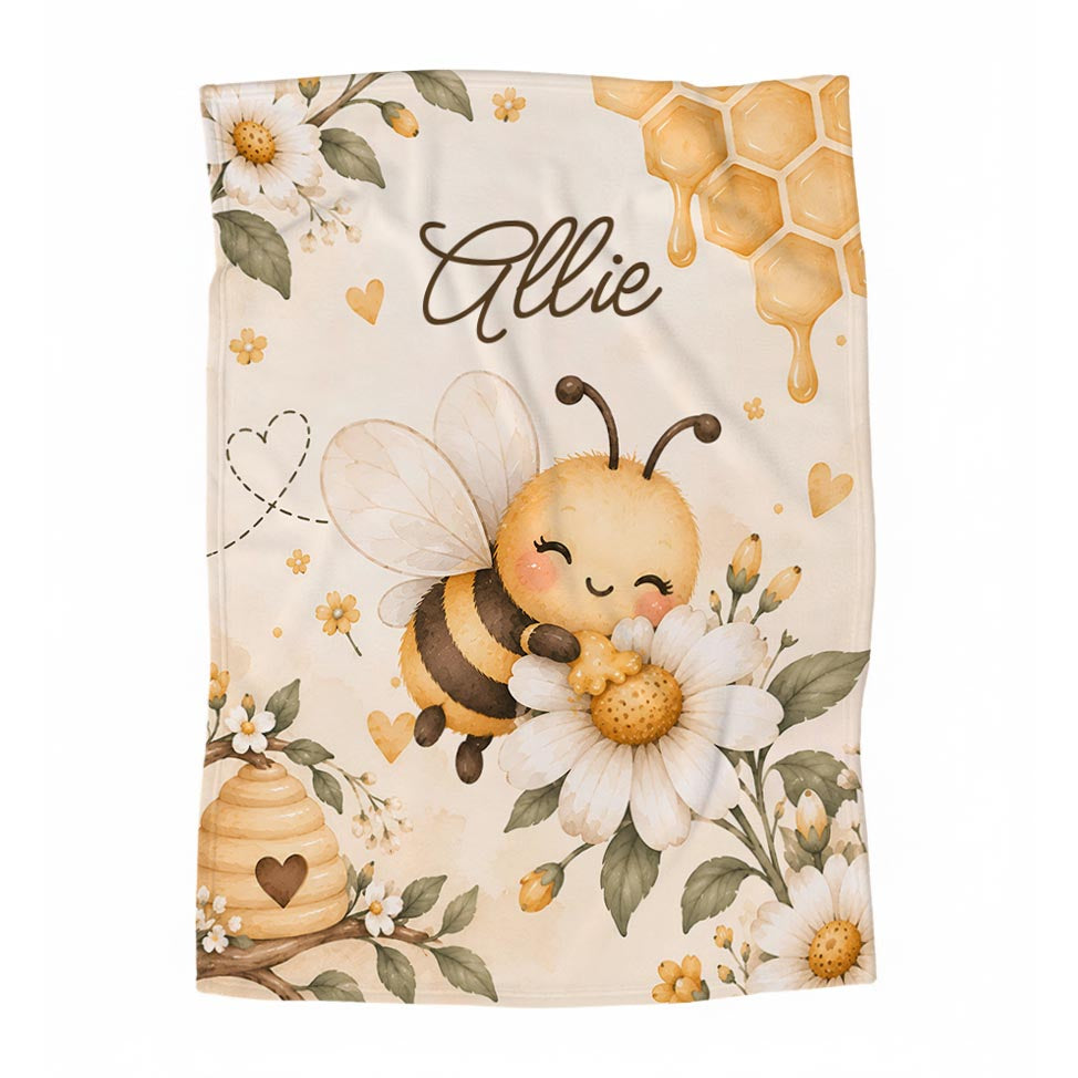 Couverture en minky personnalisée | Abeille miel et soleil panneau