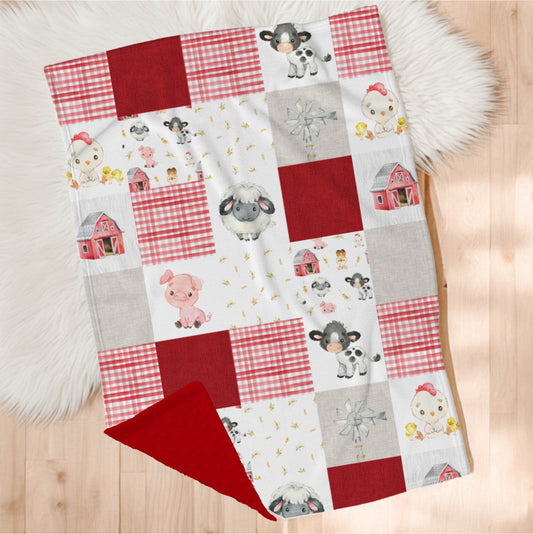 Couverture en minky | Ballade à la ferme patchwork