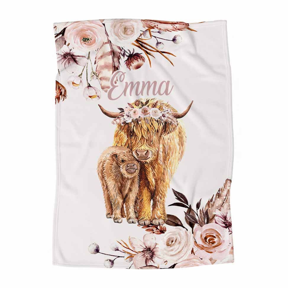 Couverture en minky personnalisée | Fleurs latté animal au choix