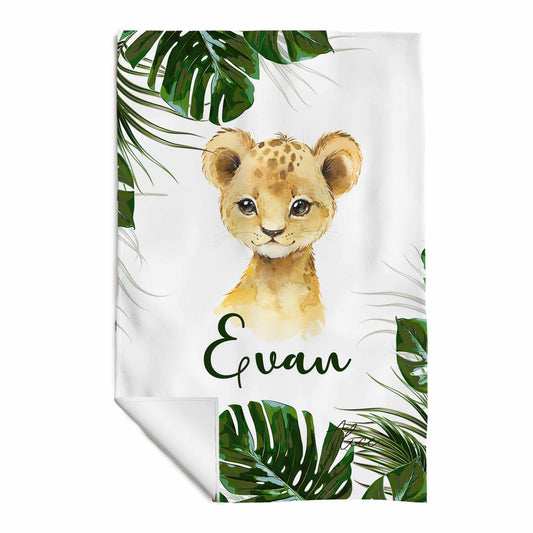 Serviette de plage personnalisée en microfibre | Feuillage Safari Jungle animal au choix