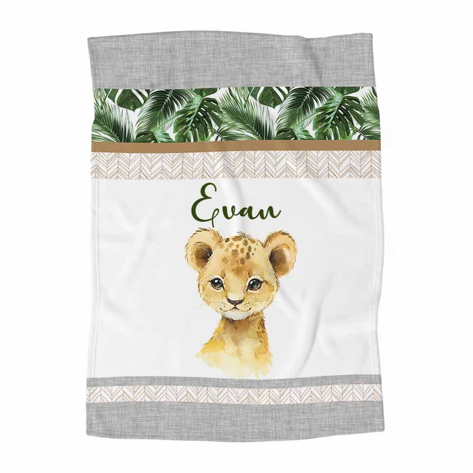 Couverture en minky personnalisée | Safari Jungle en bandes animal au choix