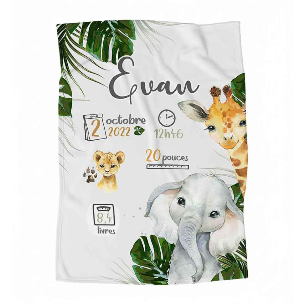 Couverture en minky personnalisée | Animaux de la jungle Safari Jungle
