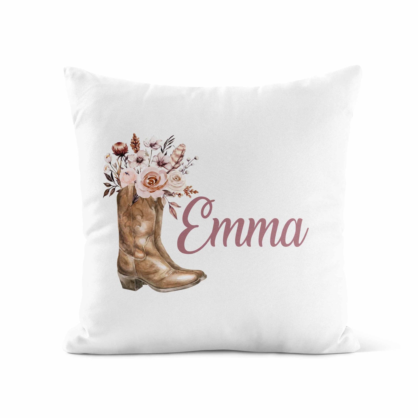 Housse de coussin personnalisée | Bottes fleurs latté avec prénom