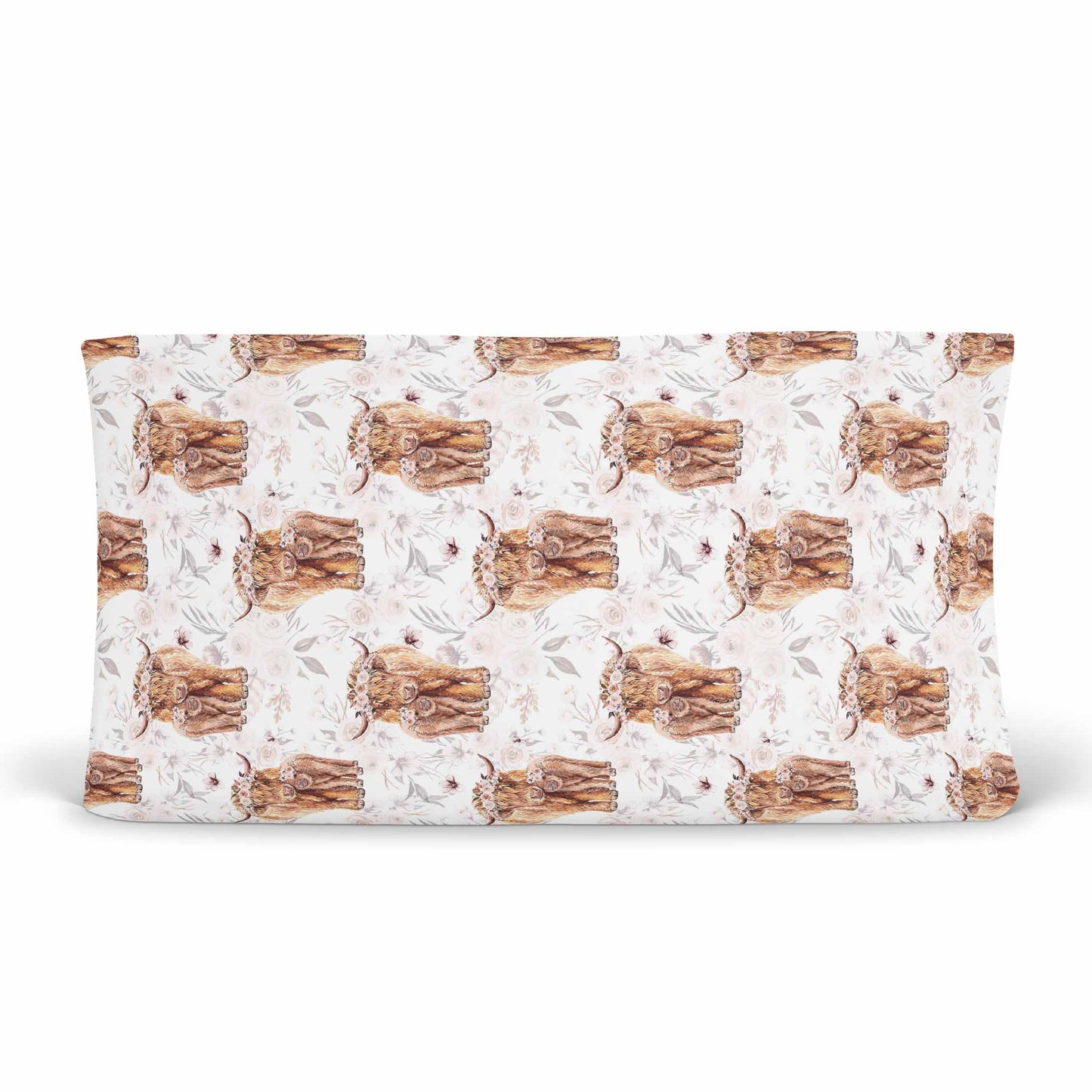 Housse pour matelas à langer | Vaches highland fleurs latté