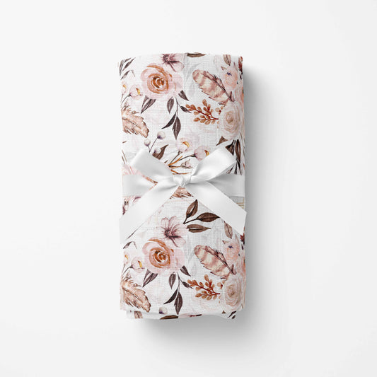 Couverture en mousseline de bambou | Fleurs latté