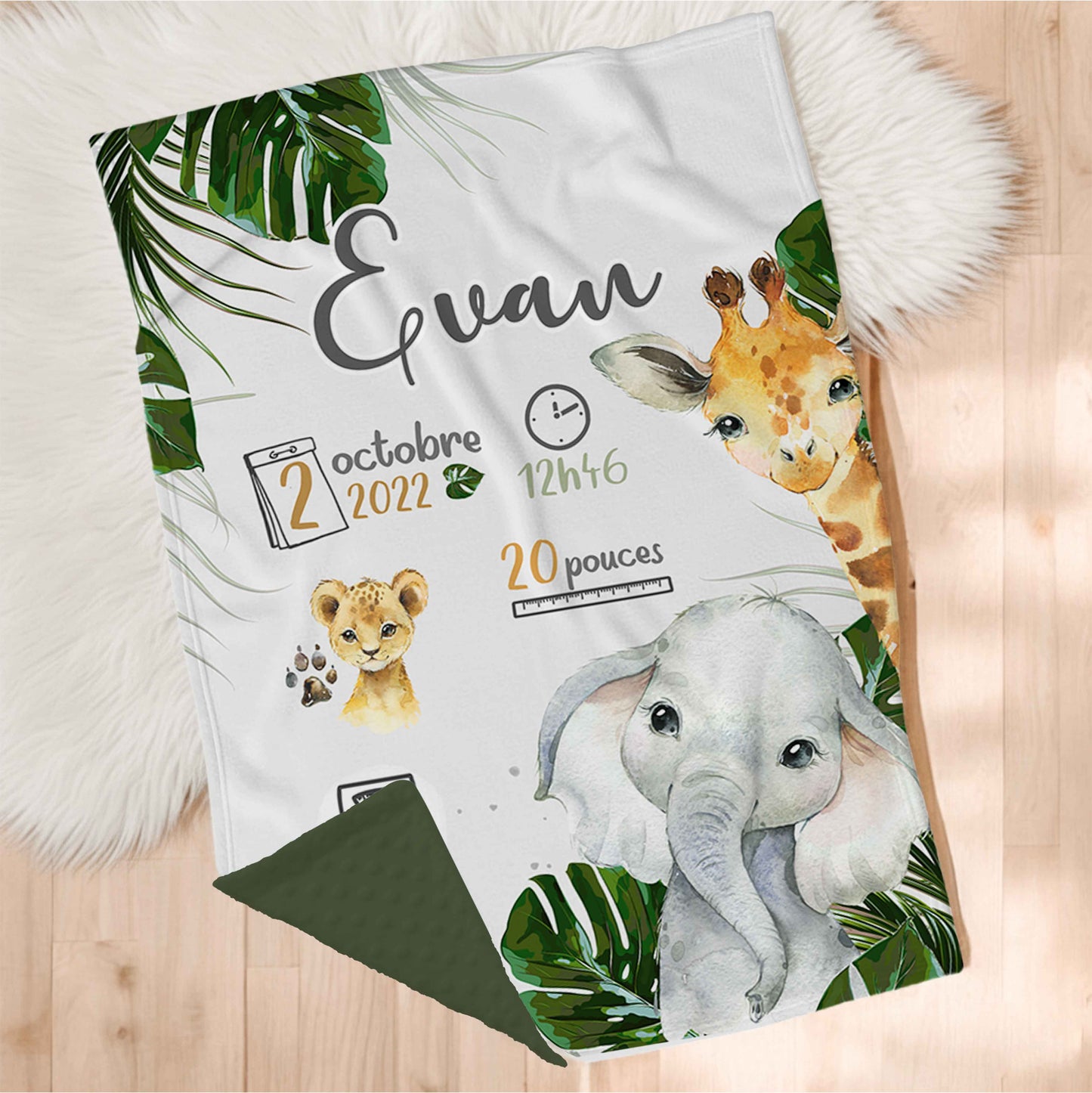 Couverture en minky personnalisée | Animaux de la jungle Safari Jungle
