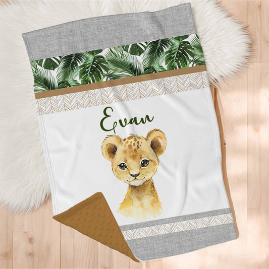 Couverture en minky personnalisée | Safari Jungle en bandes animal au choix