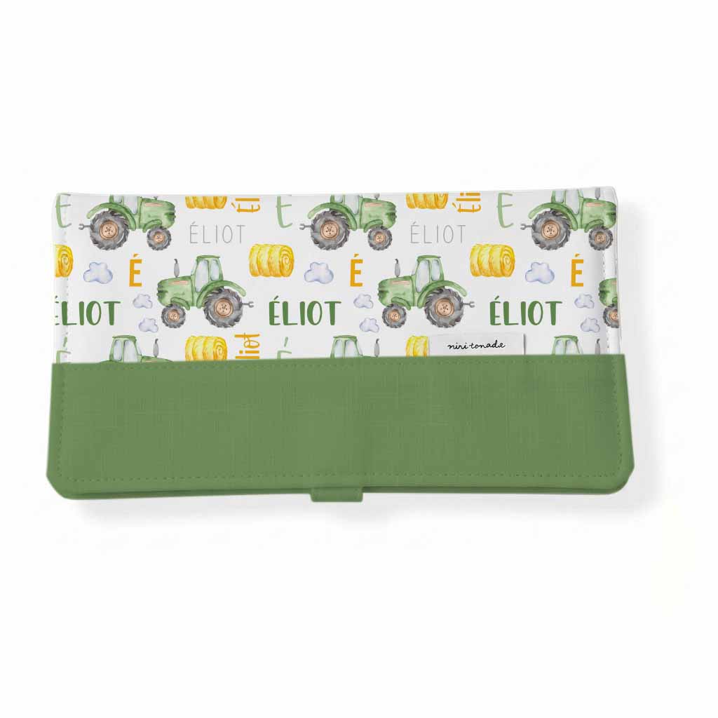 Protège-carnet de santé | Tracteur vert prénom répétitif