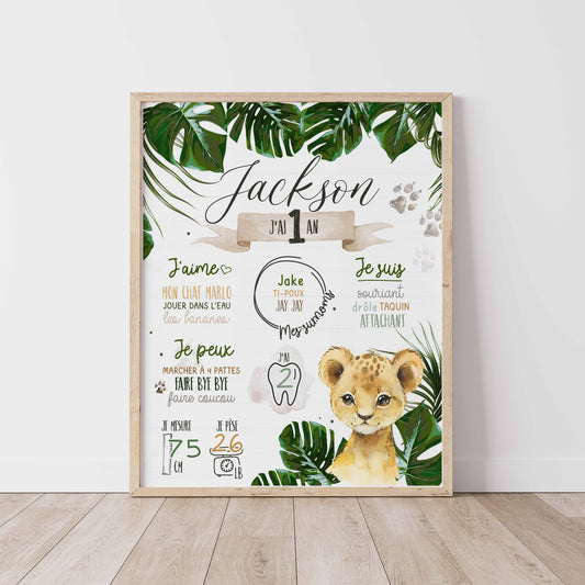 Affiche d'anniversaire | Animal au choix | Safari Jungle