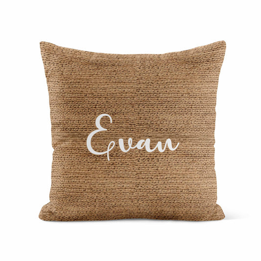 Housse de coussin personnalisée | Effet jute avec prénom